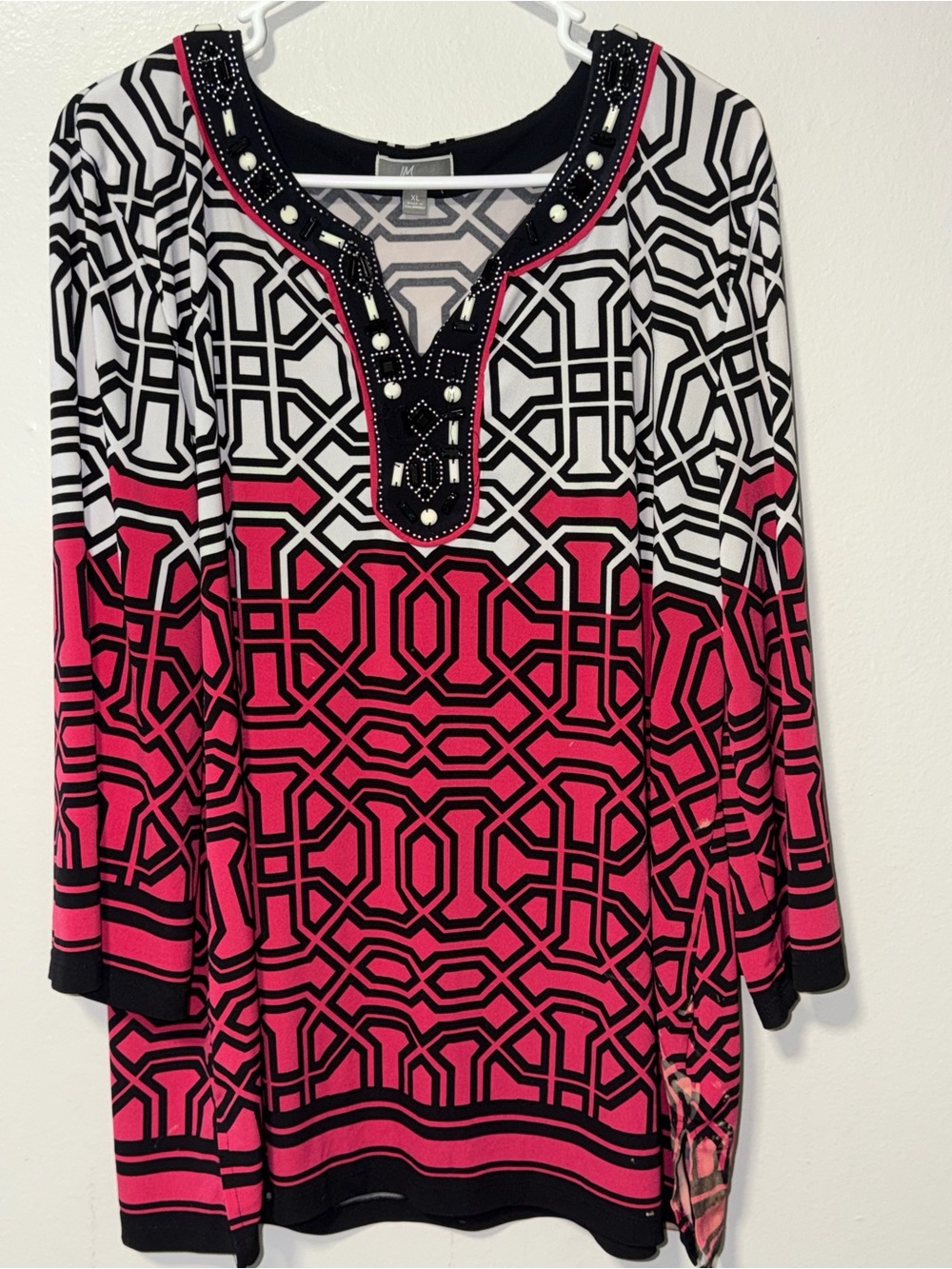 Womens Pink & Black Geometric Long Sleeve Tunic Top